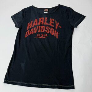 Harley Davidson Women's Short Sleeve Black Graphic Tee Large‎